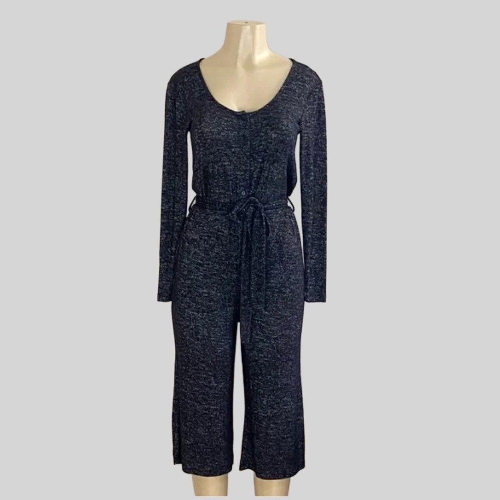 Bobeau‎ Navy Space Dye Long Sleeve Wide Leg Crop Jumpsuit Sz Small